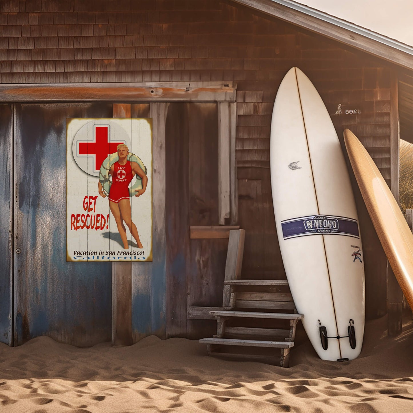 Get Rescued! Male Lifeguard - Wood & Metal Wall Art
