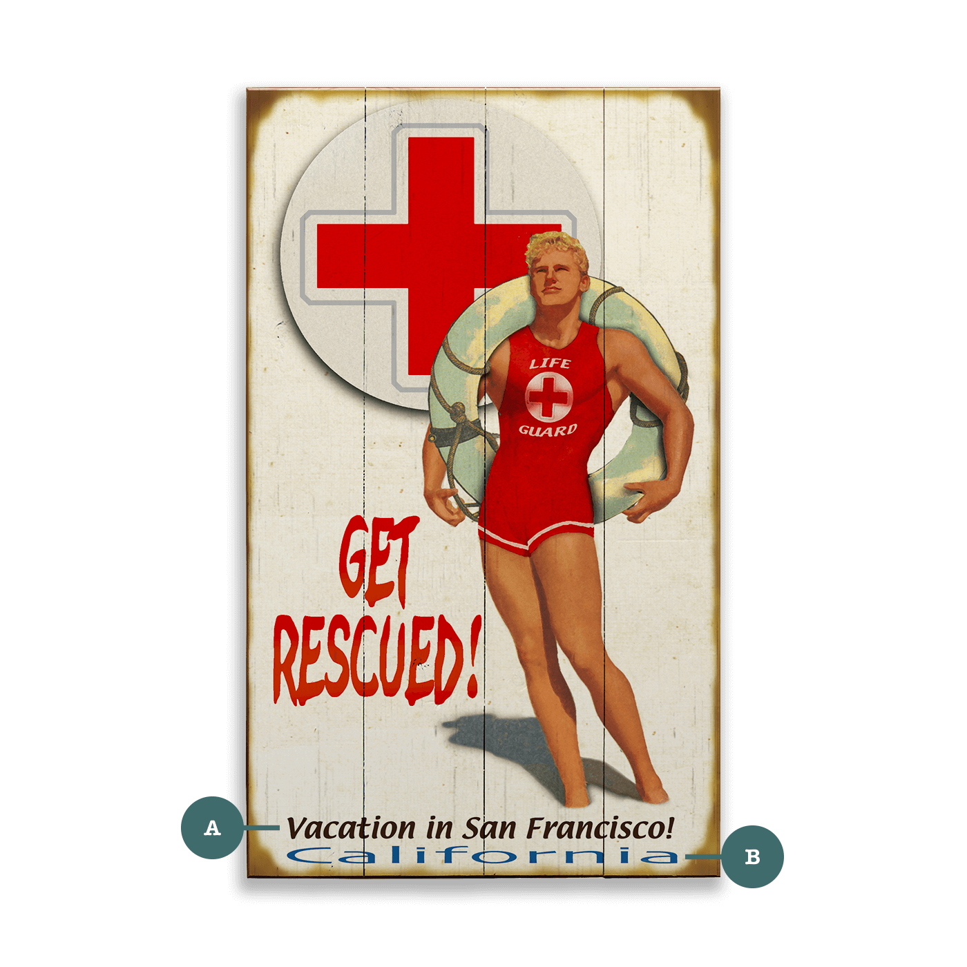 Get Rescued! Male Lifeguard - Wood & Metal Wall Art