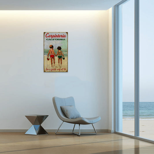 Hand in Hand: Children's Beach Time - Wood & Metal Wall Art
