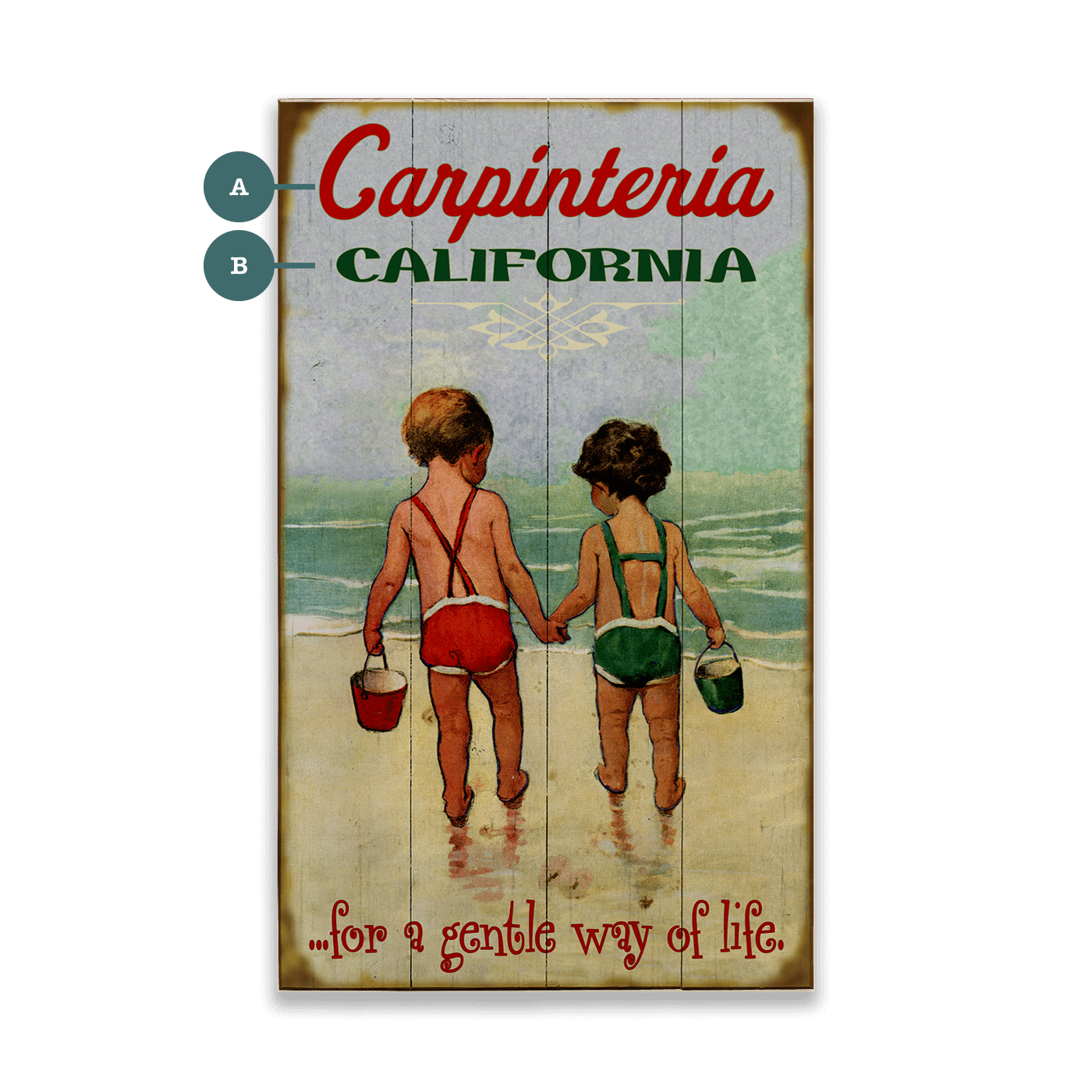 Hand in Hand: Children's Beach Time - Wood & Metal Wall Art