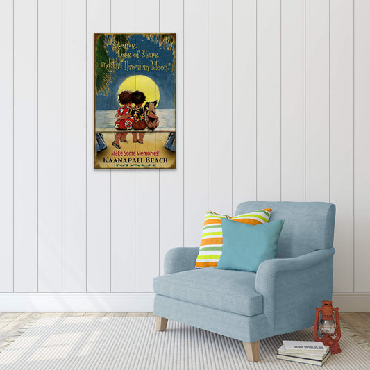 Stars and Hawaiian Moon - Wood & Metal Wall Art