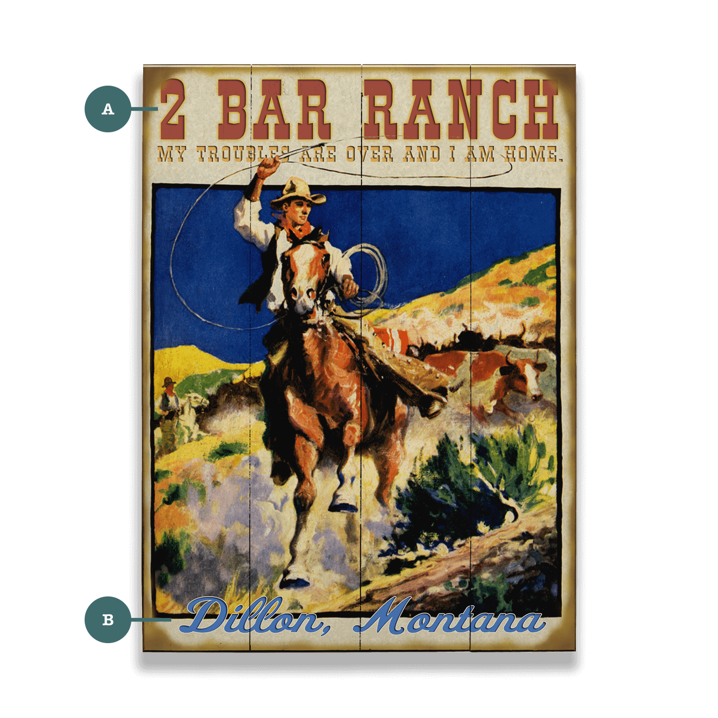 Roping Cowboy Ranch: Personalized - Wood & Metal Wall Art
