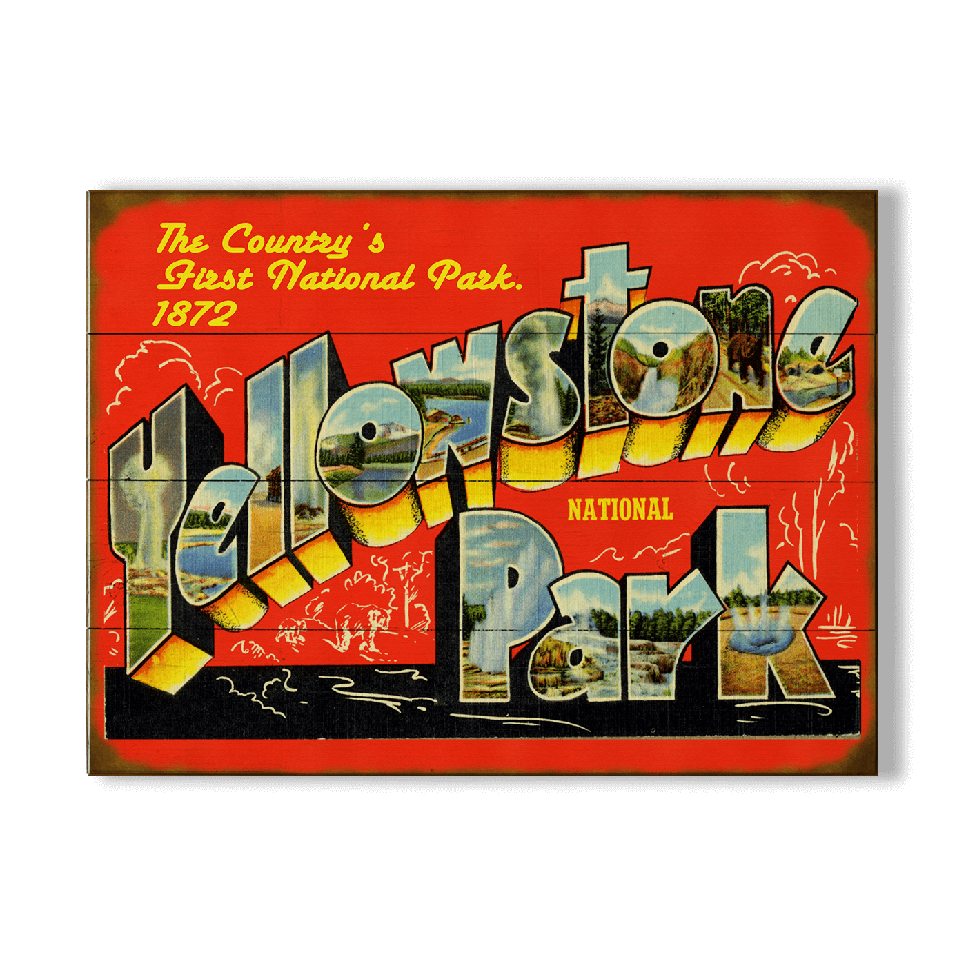Yellowstone National Park Vintage Travel Sign - Wood & Metal Wall Art