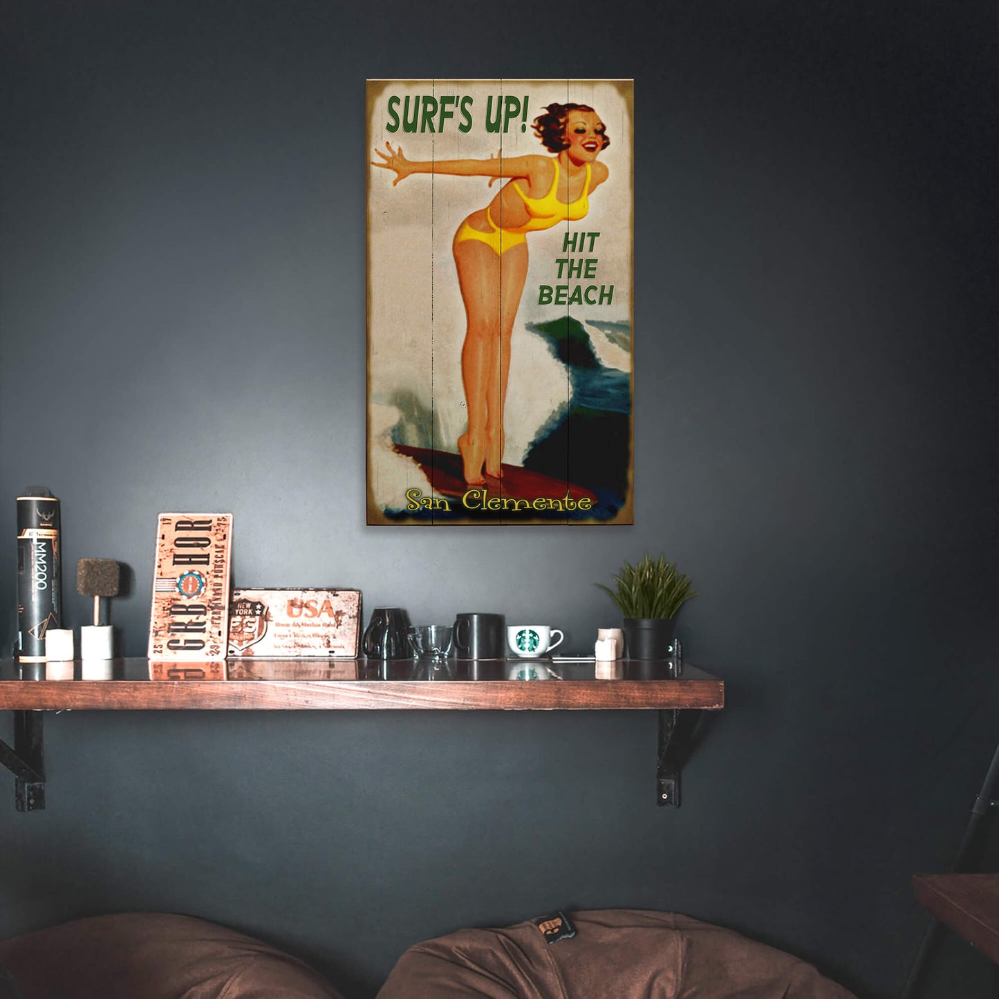 Surf Poster: Surf's Up - Wood & Metal Wall Art