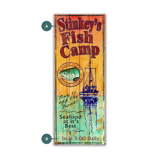 Stinky's Fish Camp - Wood and Metal Wall Art