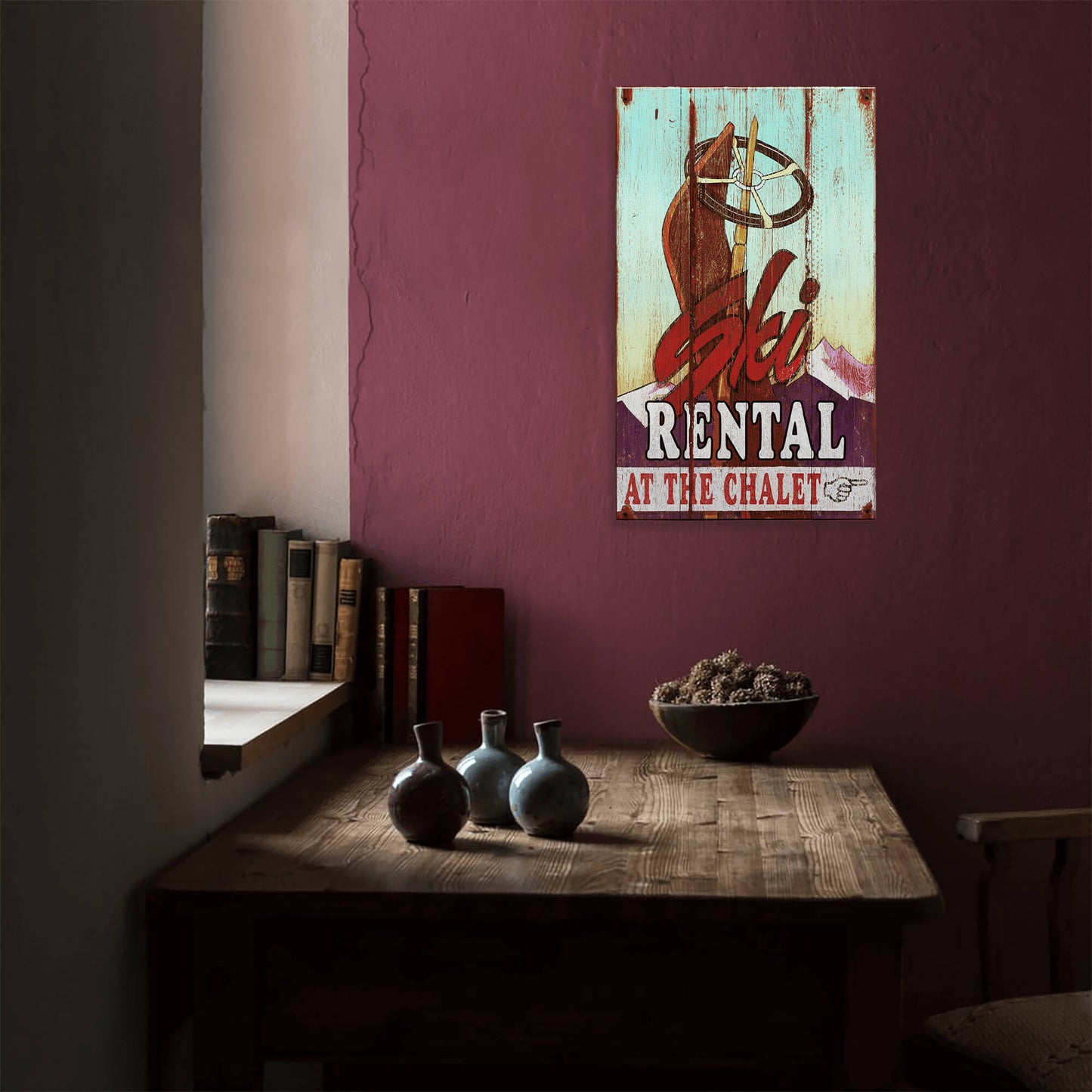 Ski Rental Sign - Wood & Metal Wall Art