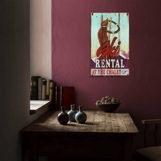 Ski Rental Sign - Wood & Metal Wall Art