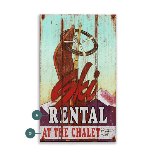 Ski Rental Sign - Wood & Metal Wall Art