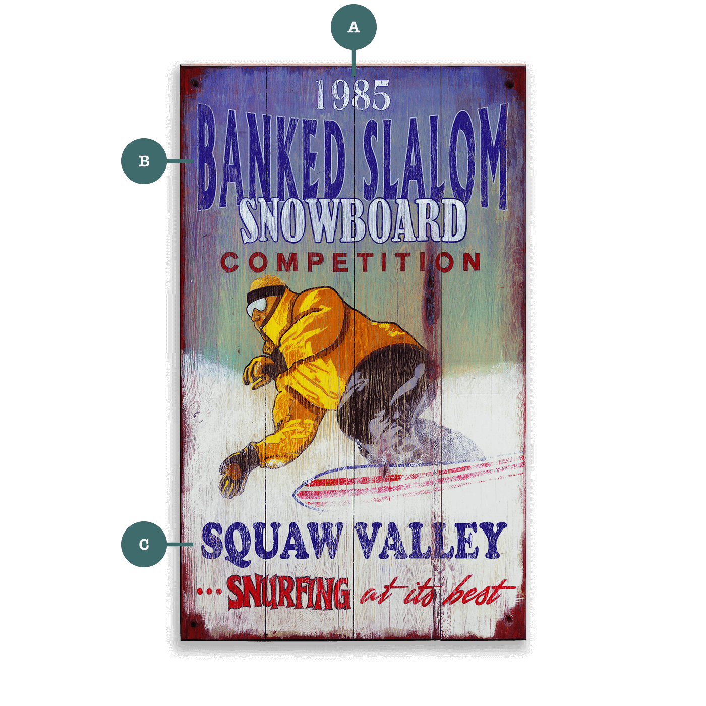 Snowboard Competition - Wood & Metal Wall Art