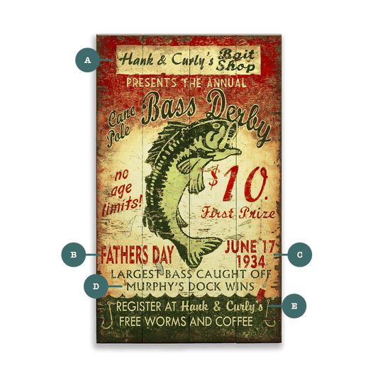 Cane Pole Bass Derby - Wood & Metal Wall Art