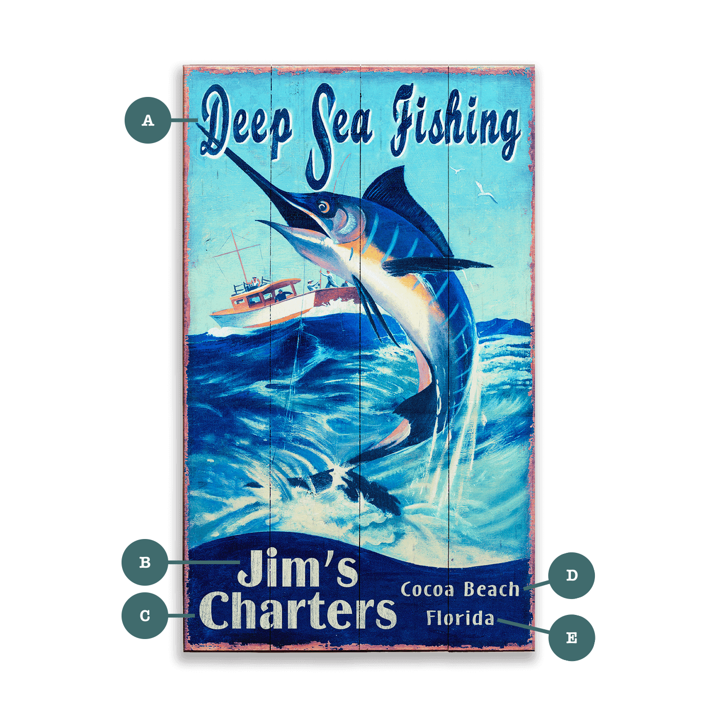Deep Sea Fishing Charters - Wood & Metal Wall Art