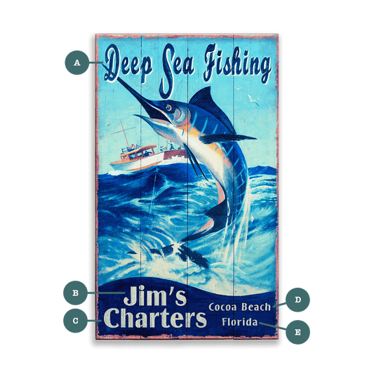 Deep Sea Fishing Charters - Wood & Metal Wall Art