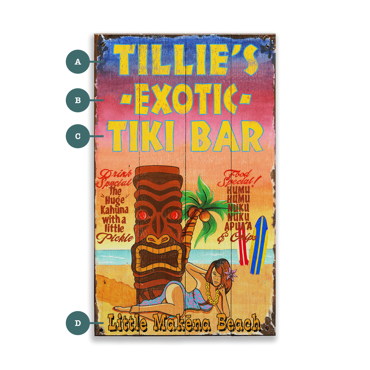 Tillie's Tiki Bar - Wood & Metal Wall Art