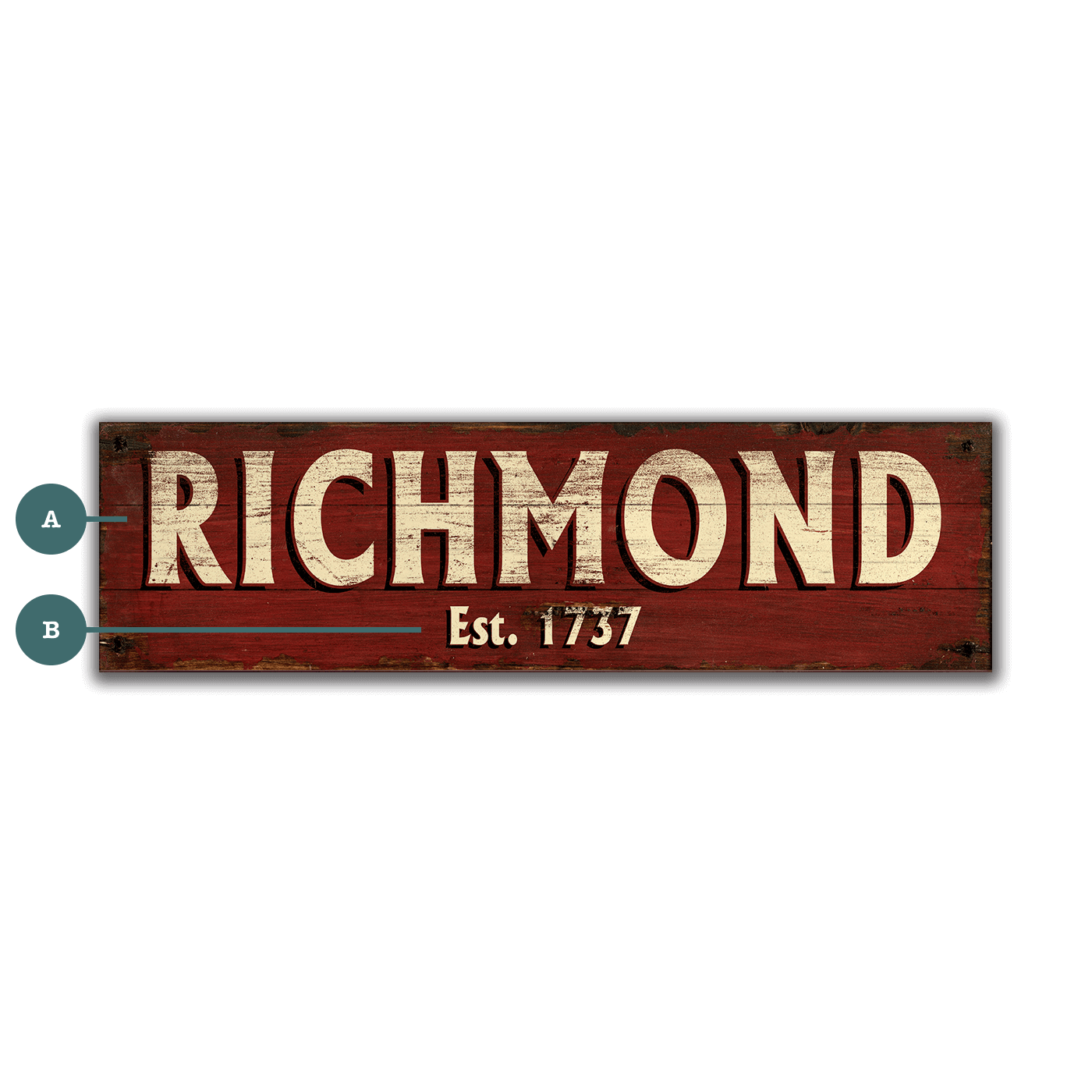 Old Town Charm Sign: Red - Wood & Metal Wall Art
