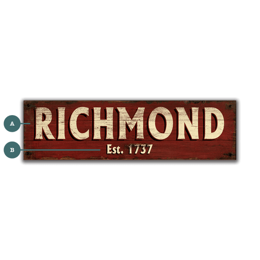 Old Town Charm Sign: Red - Wood & Metal Wall Art
