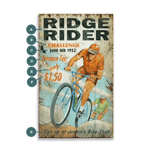 Ridge Rider Bike Challenge - Wood & Metal Wall Art