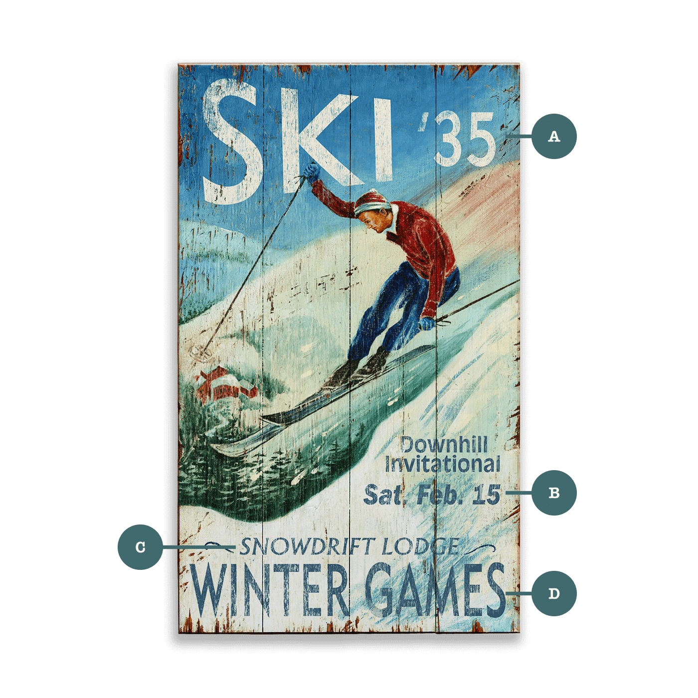 Ski Winter Games - Wood & Metal Wall Art