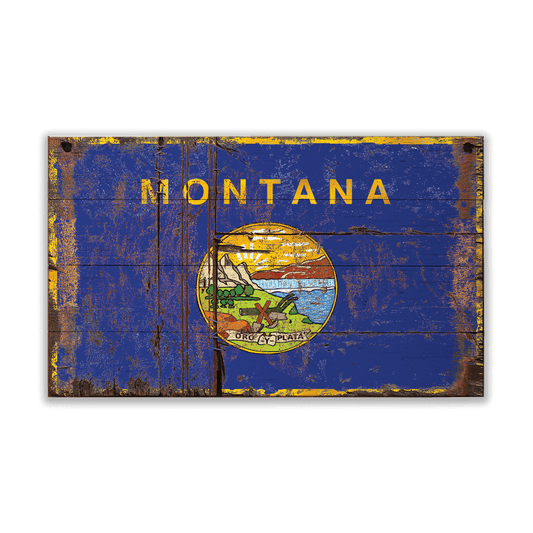 Heavily Weathered Montana Flag - Wood & Metal Wall Art