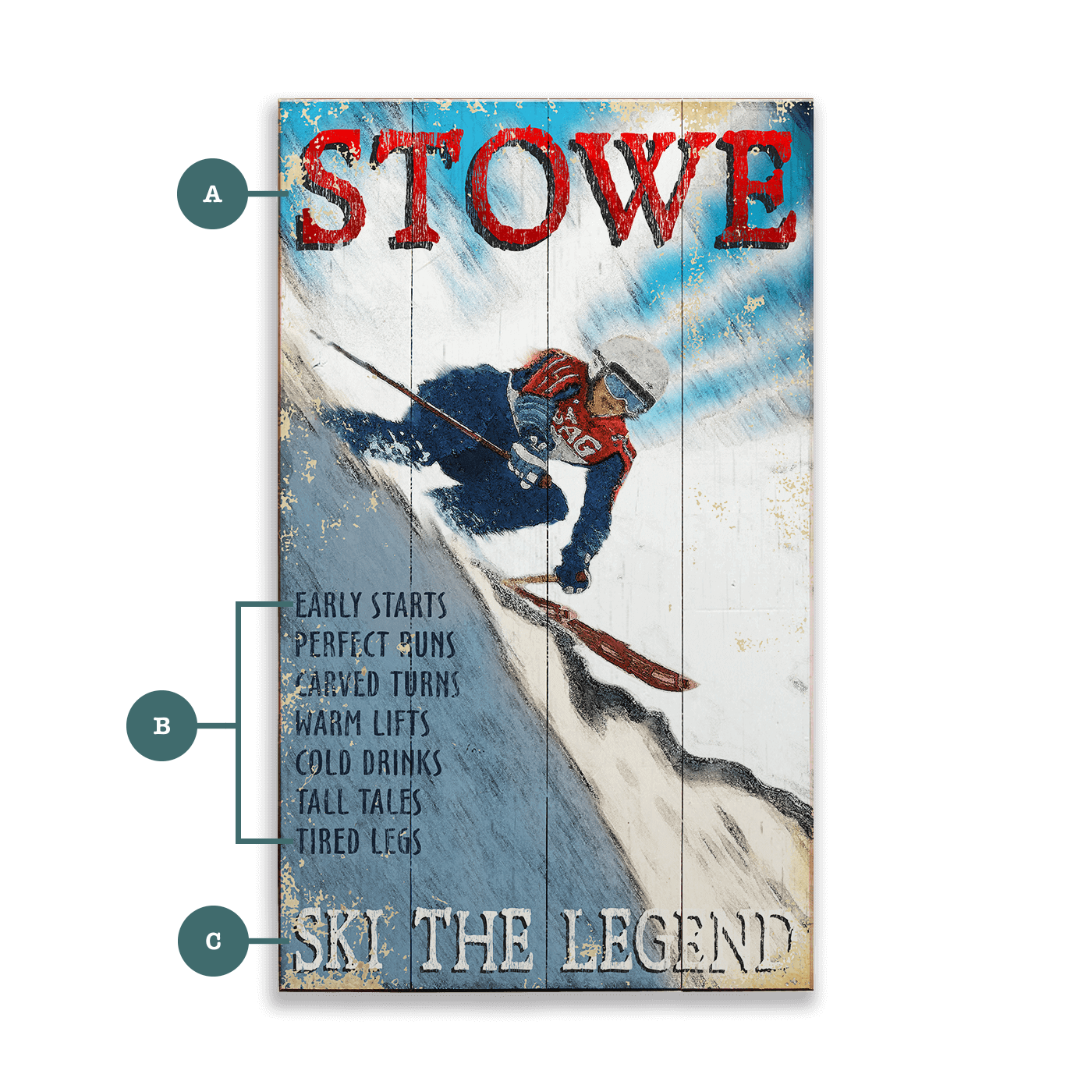 Ski the Legend - Wood & Metal Wall Art