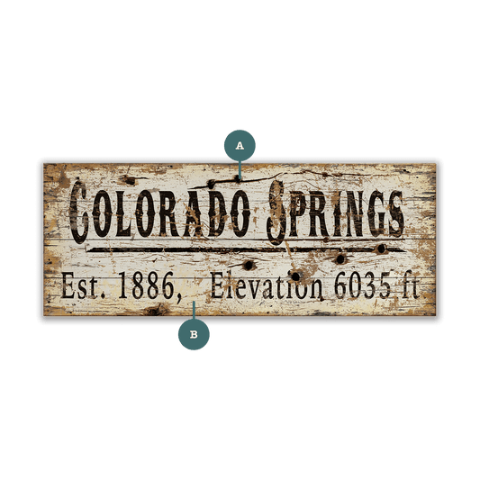 Colorado Springs Established & Elevation - Wood & Metal Wall Art