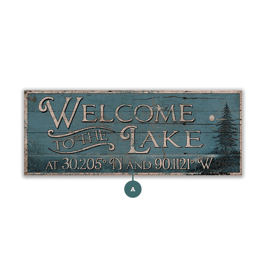 Welcome to Lake Coordinates Sign - Wood & Metal Wall Art