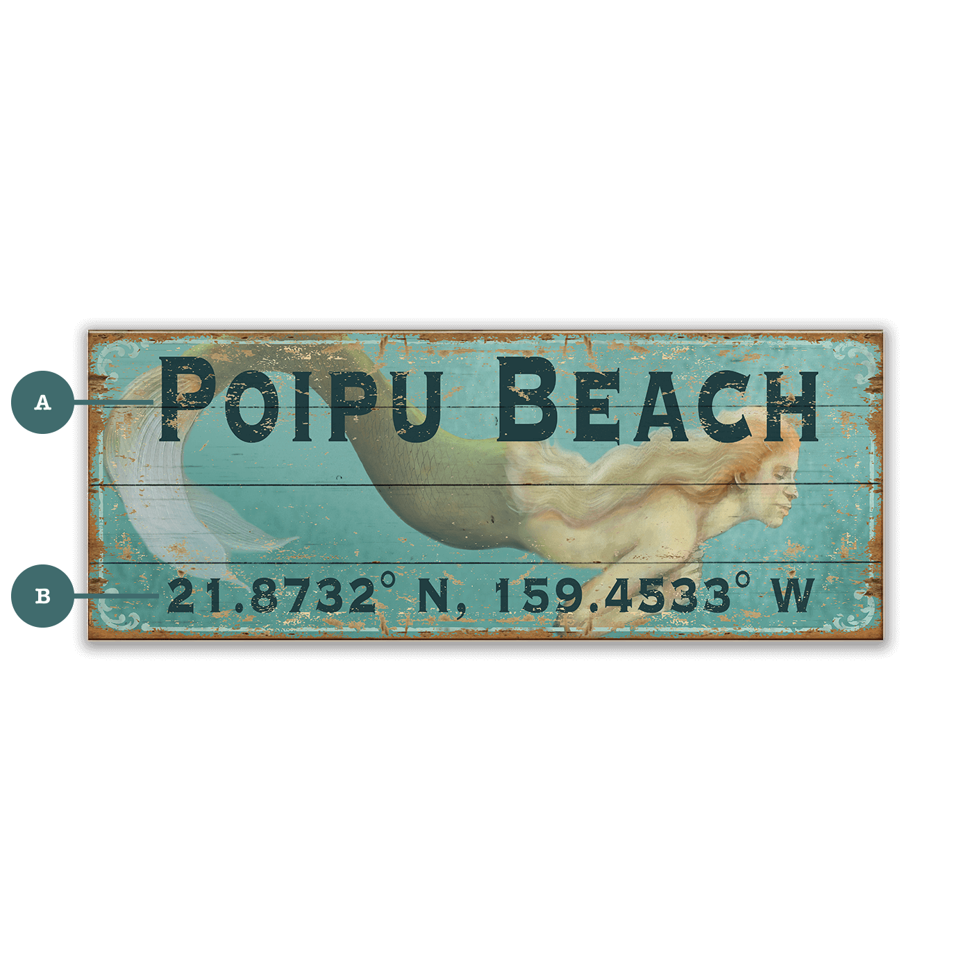 Mermaid Latitude - Wood & Metal Wall Art