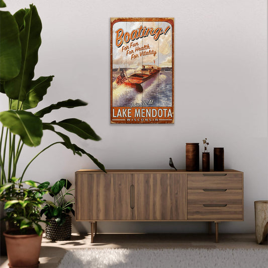 Vintage Wood Speed Boat - Wood & Metal Wall Art