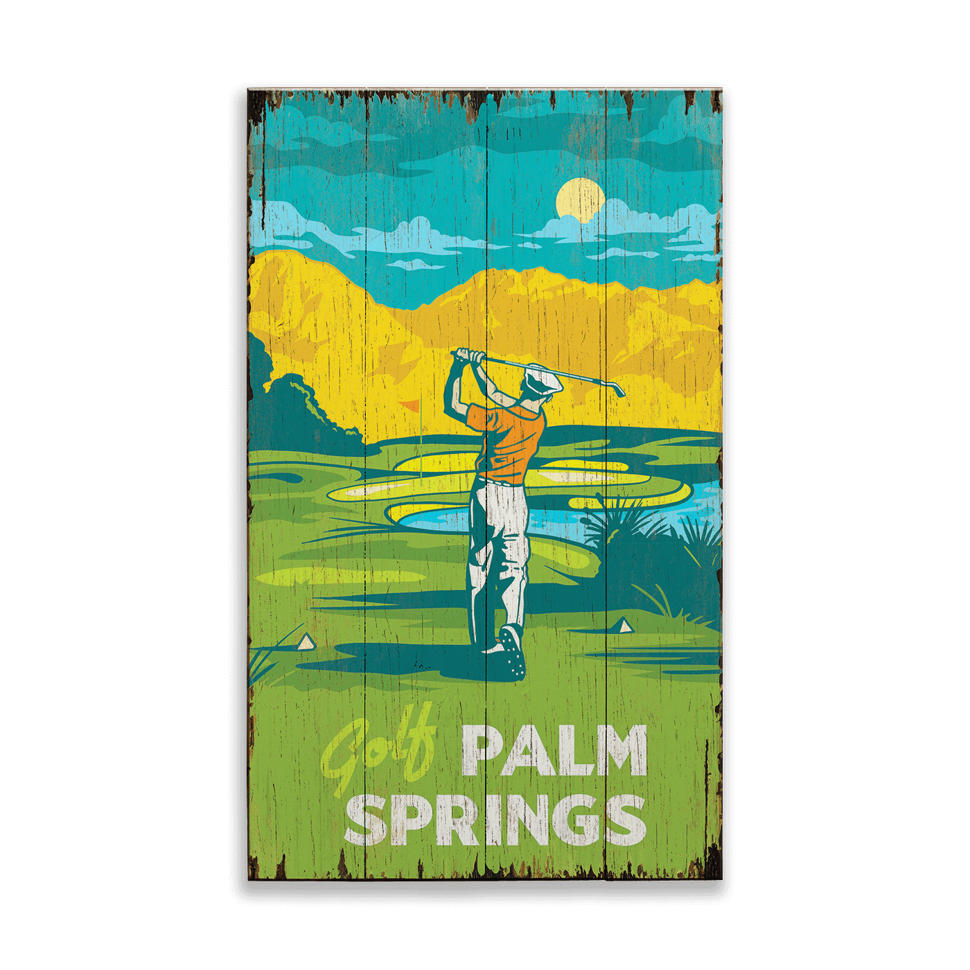 Palm Springs Golf: Distressed Finish - Wood & Metal Wall Art
