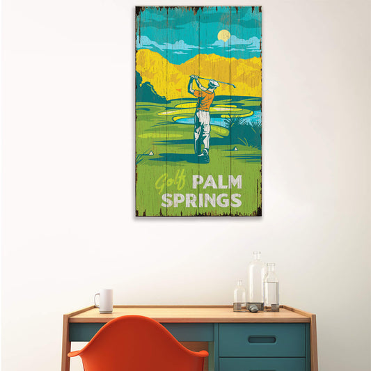 Palm Springs Golf: Distressed Finish - Wood & Metal Wall Art