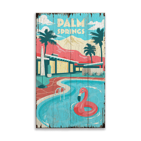 Palm Springs Pool: Distressed - Wood & Metal Wall Art
