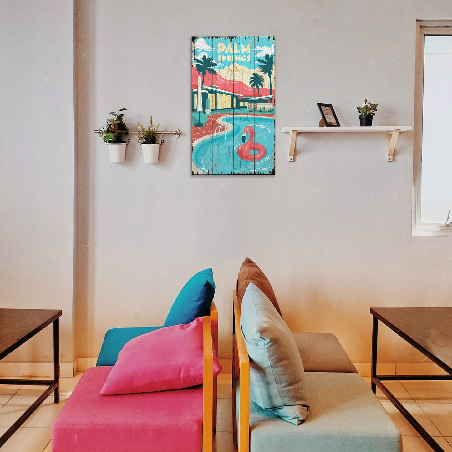 Palm Springs Pool: Distressed - Wood & Metal Wall Art