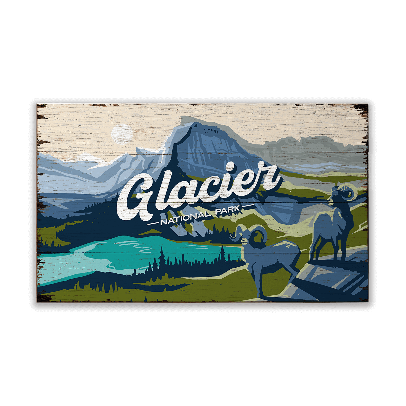 Big Horn Sheep at Glacier National Park: Distressed Finish - Wood & Metal Wall Art