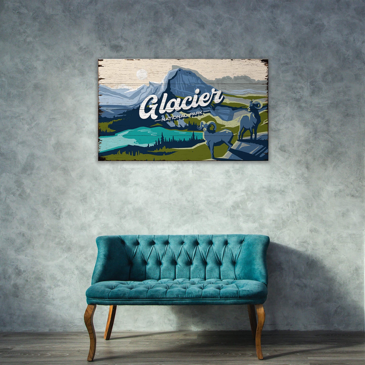 Big Horn Sheep at Glacier National Park: Distressed Finish - Wood & Metal Wall Art