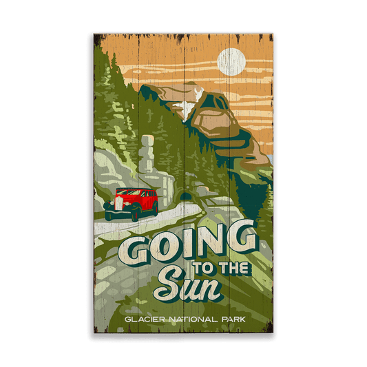 Going to the Sun Glacier National Park: Distressed Finish - Wood & Metal Wall Art