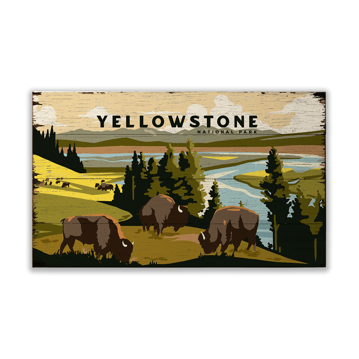 Bison Meadow Yellowstone National Park - Wood & Metal Wall Art