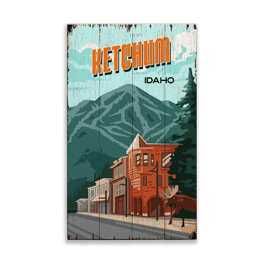 Ketchum & Bald Mountain: Distressed Finish - Wood & Metal Wall Art