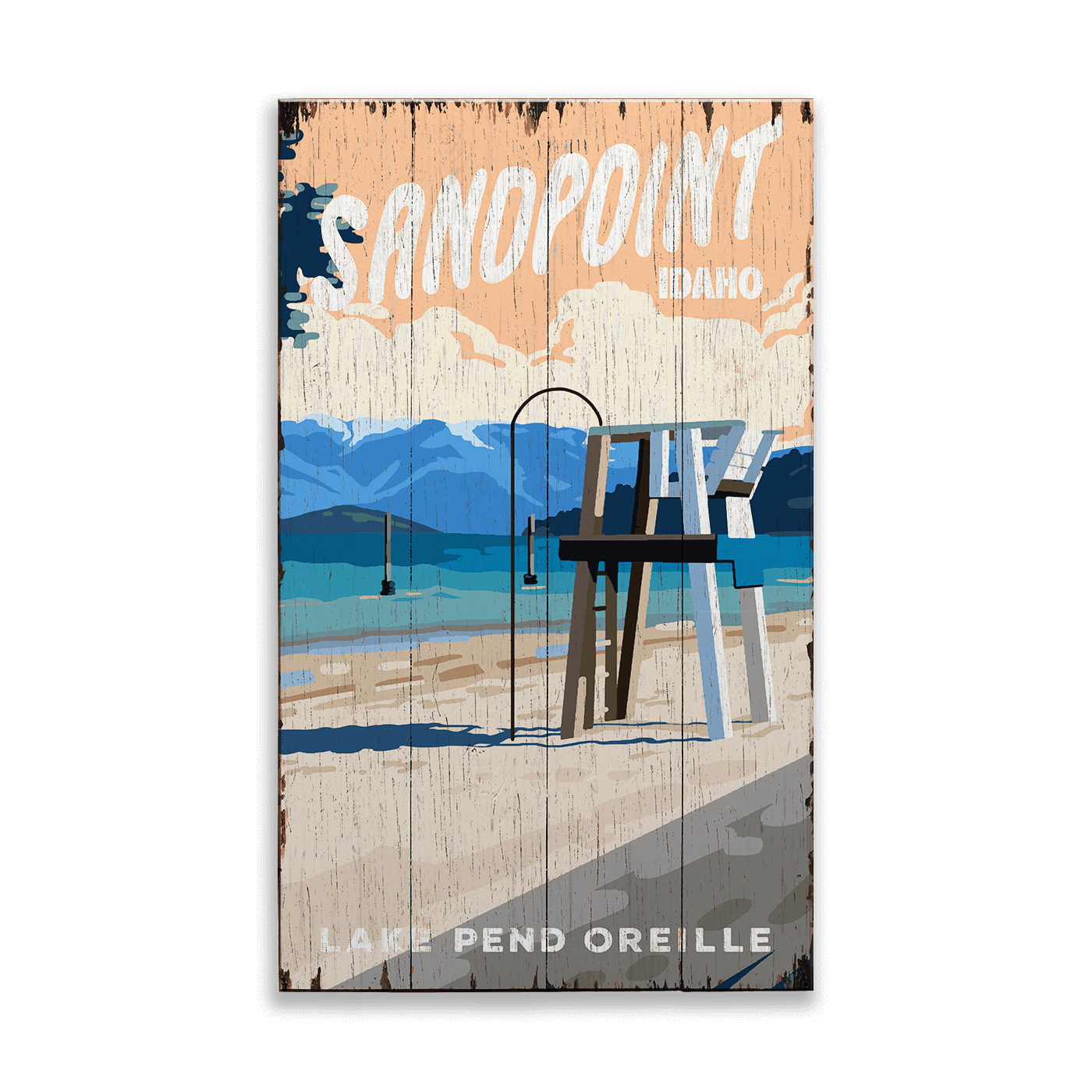 City Beach Scene: Distressed Finish - Wood & Metal Wall Art