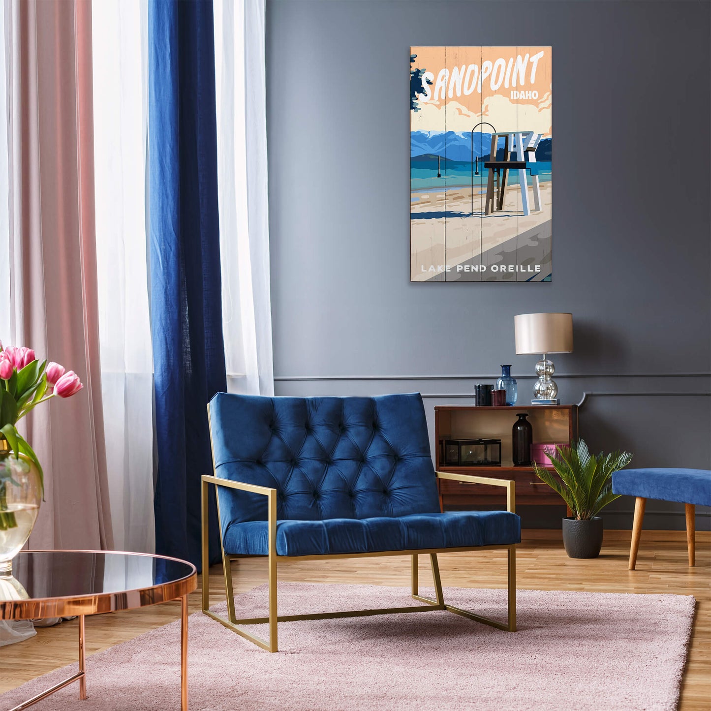 City Beach Scene: Smooth Finish - Wood & Metal Wall Art