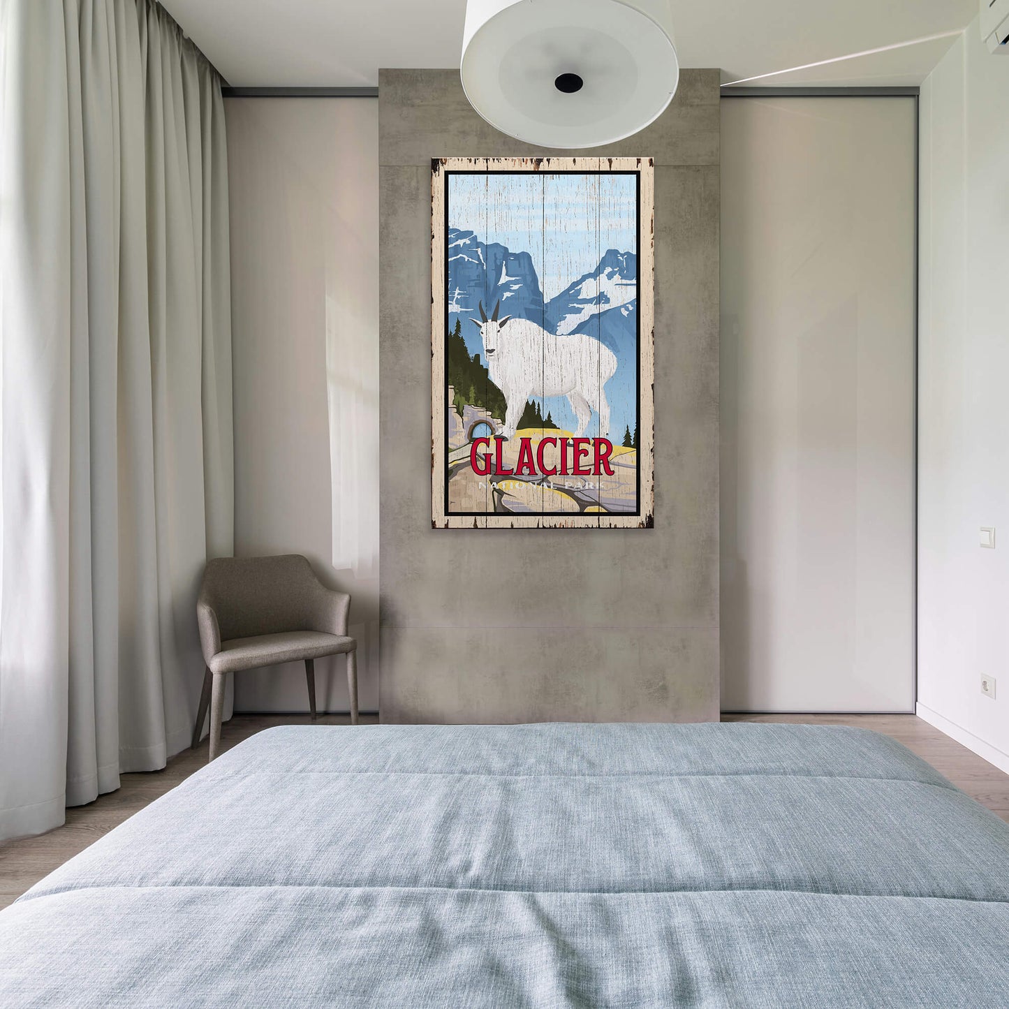 Mountain Goat at Glacier National Park: Distressed Finish - Wood & Metal Wall Art