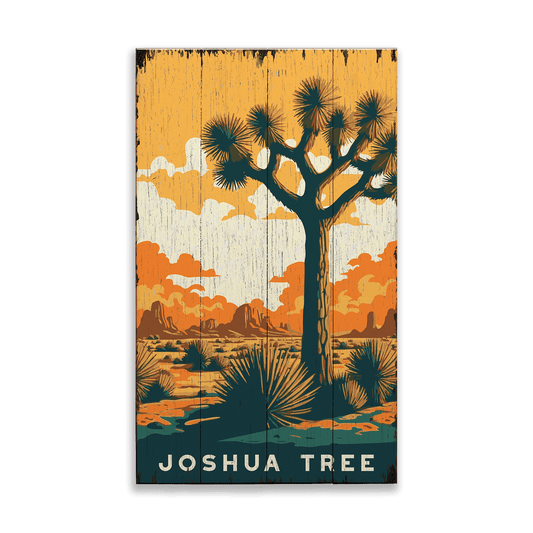 Sunset at Joshua Tree: Distressed Finish - Wood & Metal Wall Art