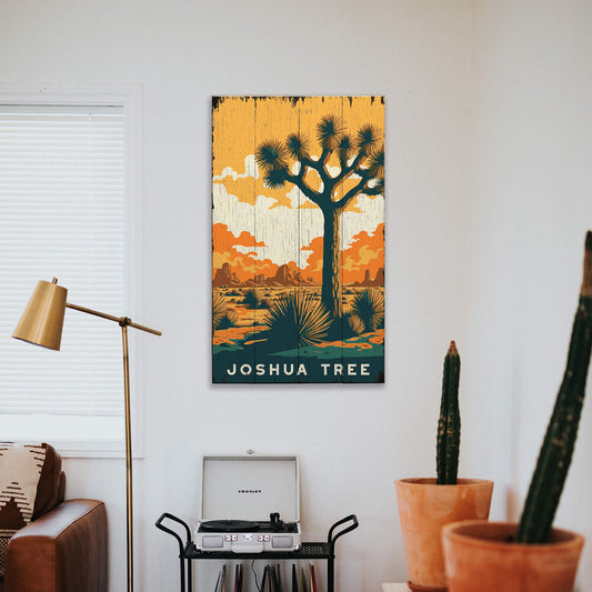 Sunset at Joshua Tree: Distressed Finish - Wood & Metal Wall Art