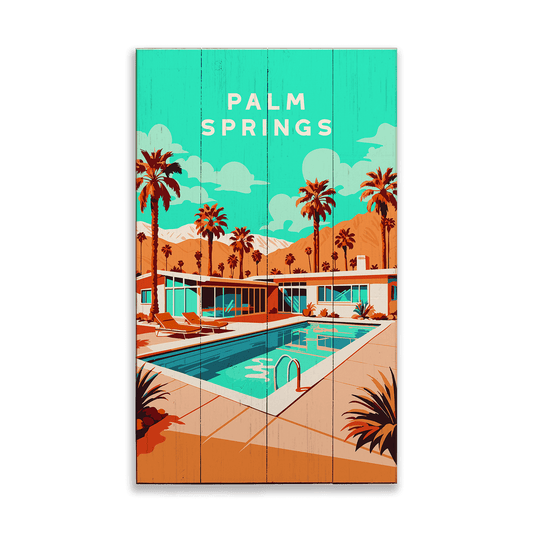 Palm Springs Pool Scene: Smooth Finish - Wood & Metal Wall Art