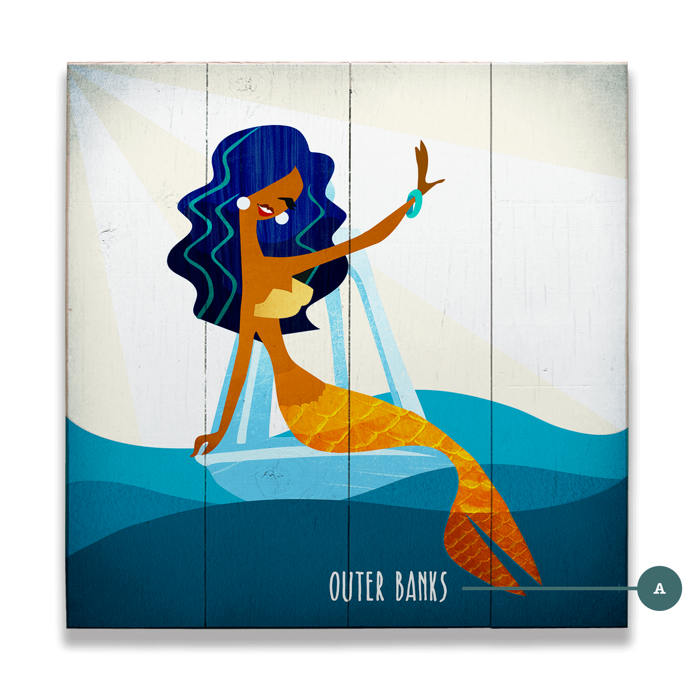 Mermaid's Wave: Square - Wood & Metal Wall Art