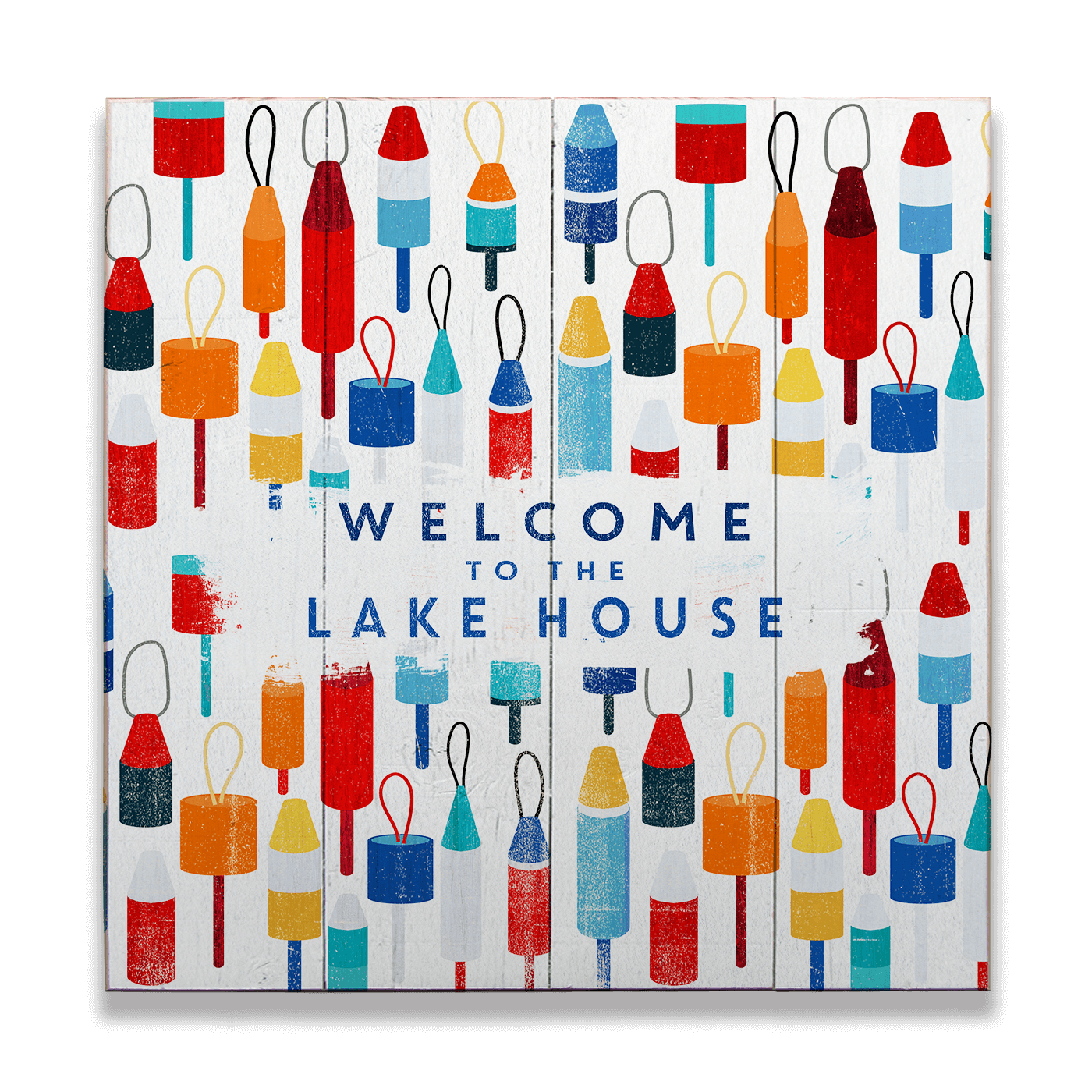 Lake House Buoy Welcome: Square - Wood & Metal Wall Art