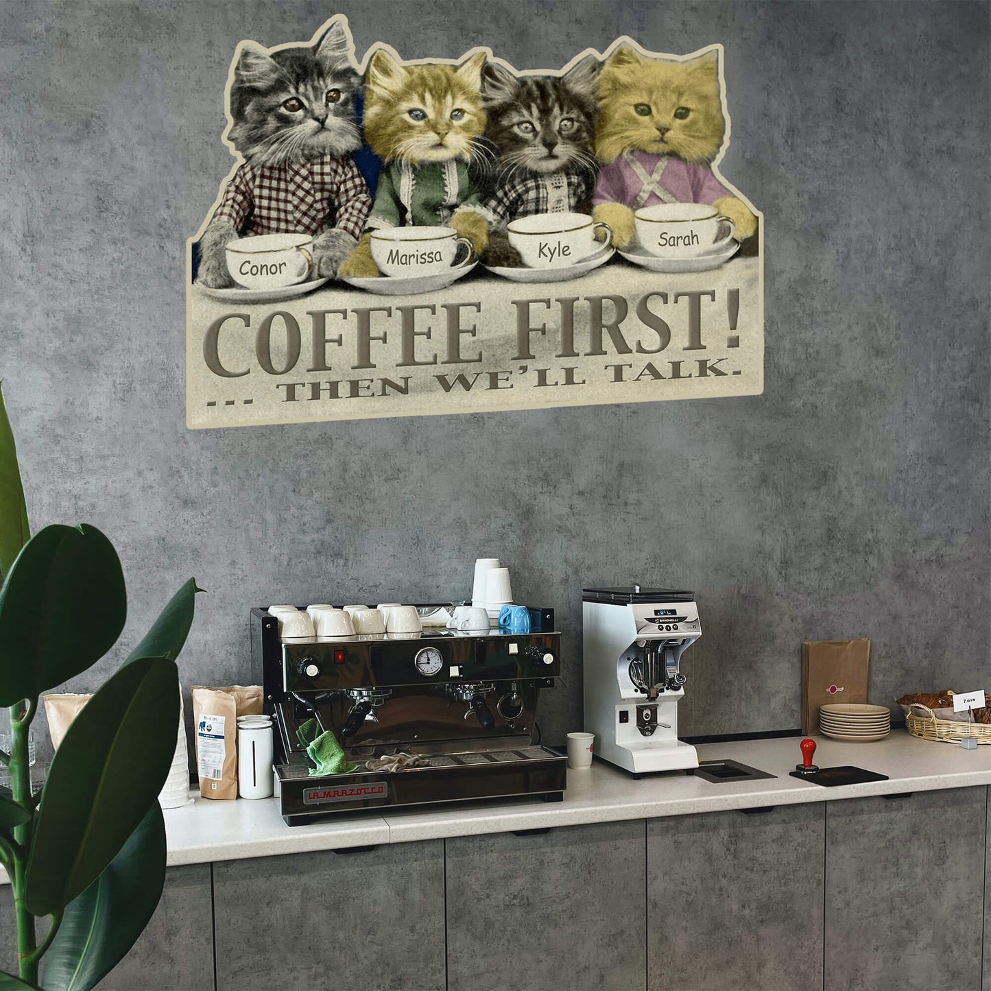 Coffee First Kittens - Wood Wall Decor