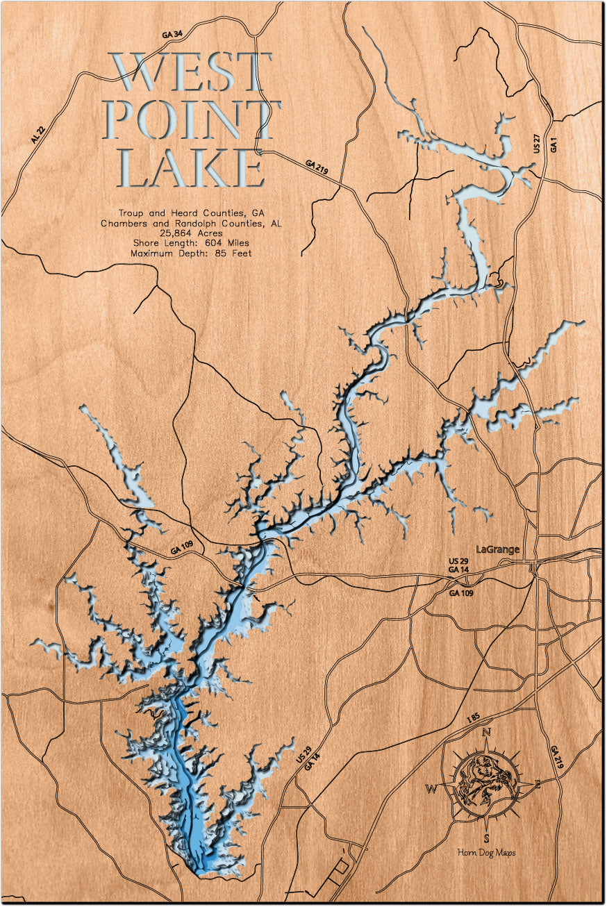 West Point Lake in Troup and Heard Counties, GA, Chambers and Randolph Counties, Alabama