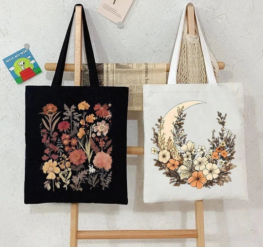 Witchy Floral & Moon Tote Bags