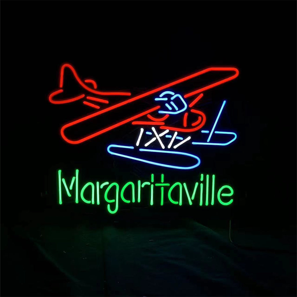 Wright Airplane Margaritaville Neon Sign with Metal Grid Backing
