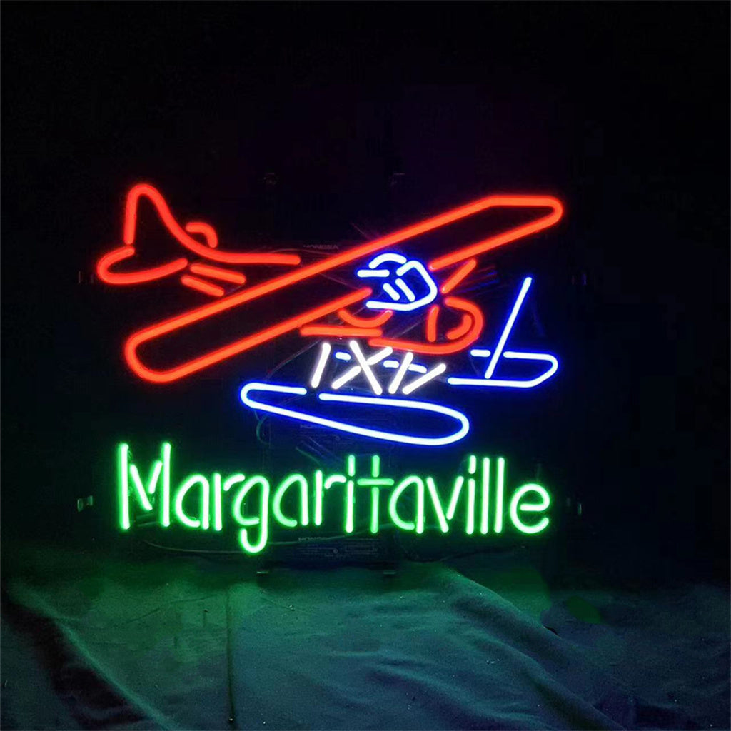 Wright Airplane Margaritaville Neon Sign with Metal Grid Backing