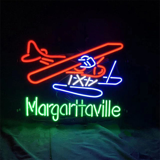 Wright Airplane Margaritaville Neon Sign with Metal Grid Backing